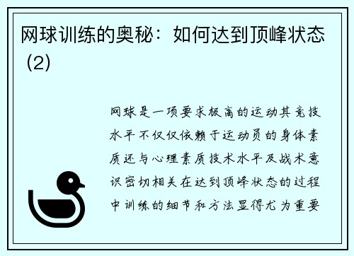 网球训练的奥秘：如何达到顶峰状态 (2)